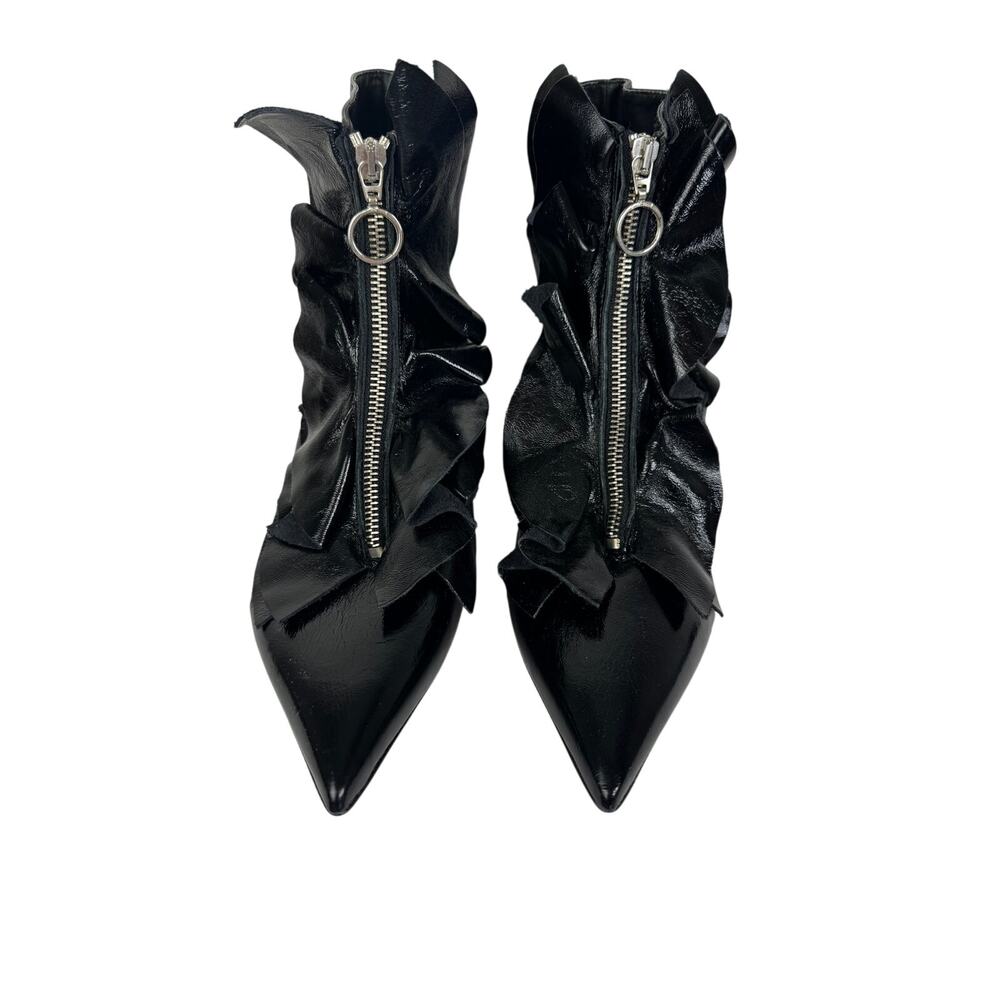 Zara Black Patent Leather Ruffle Booties Witchy Whimsy Goth Dark Romantic 40